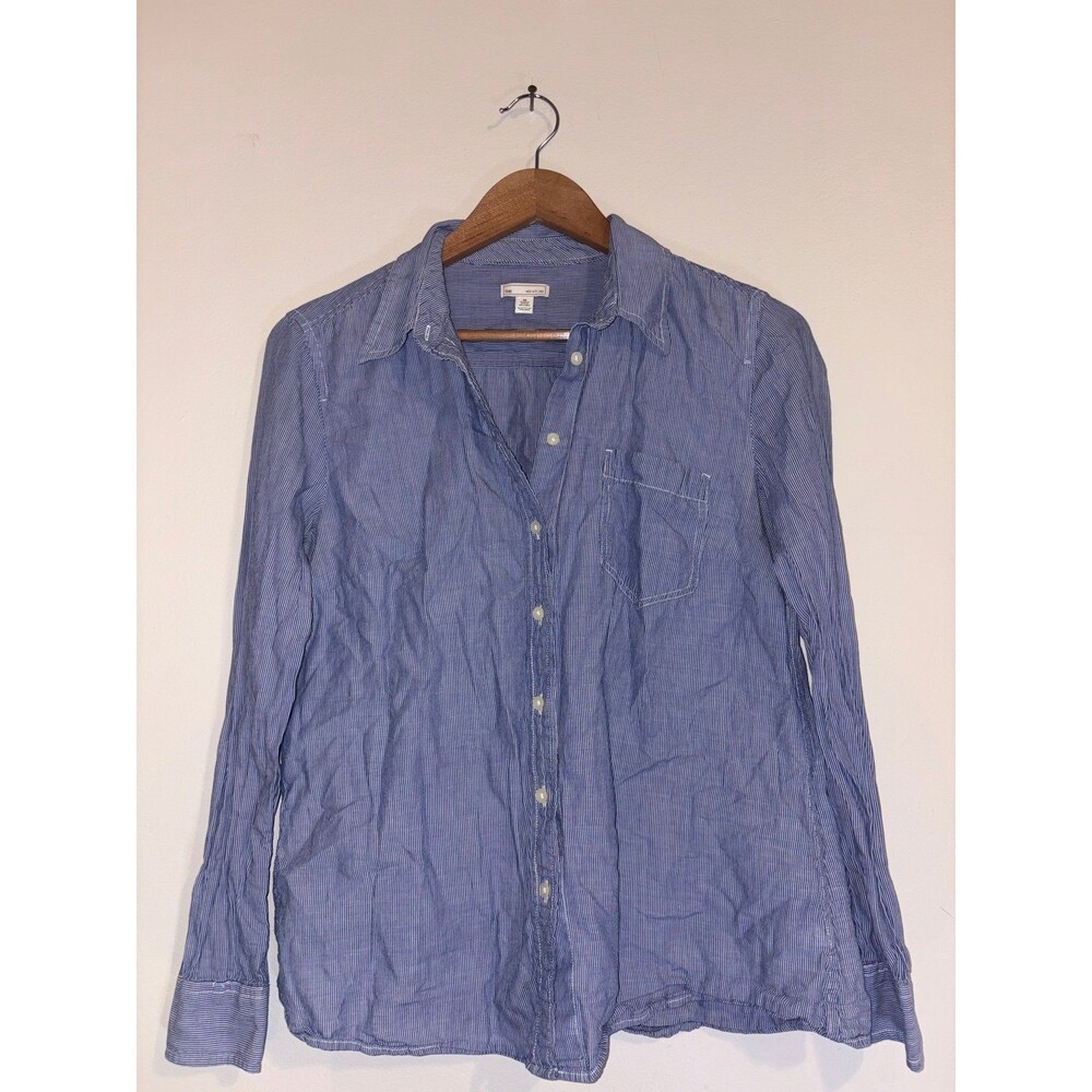 Gap ‘Made with Linen’ Blue and White Striped Button-Up Shirt - Size Medium